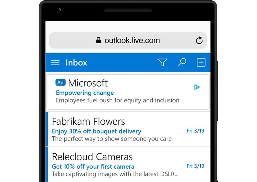 Microsoft Advertising Audience Network Textanzeige im Outlook E-Mail Feed