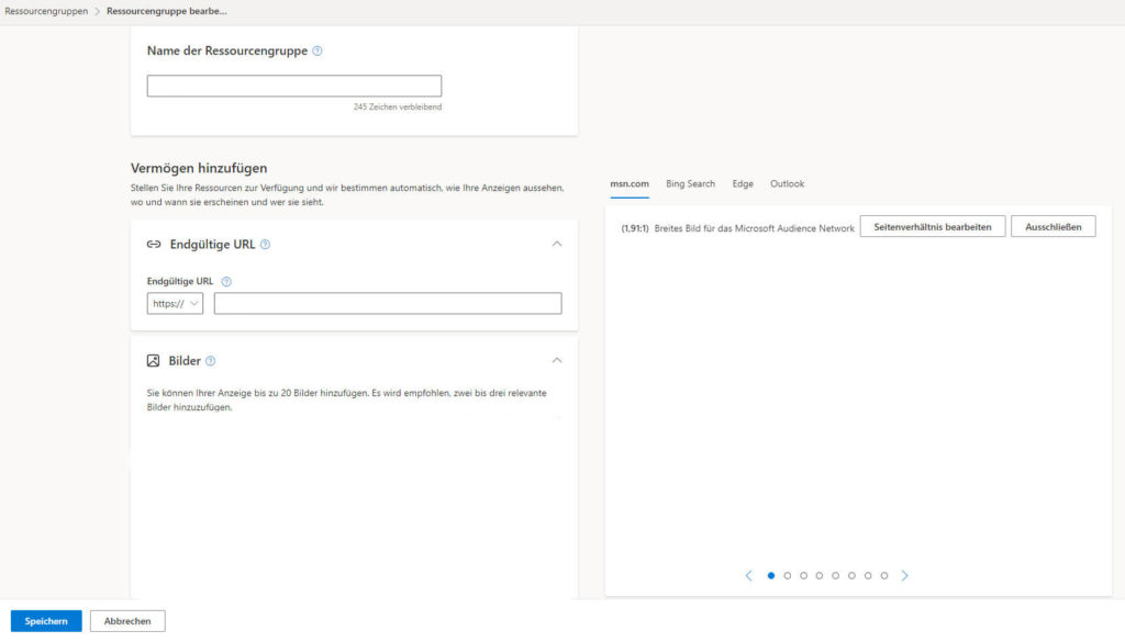 Bing Performance Max Ressourcen Gruppen bearbeiten