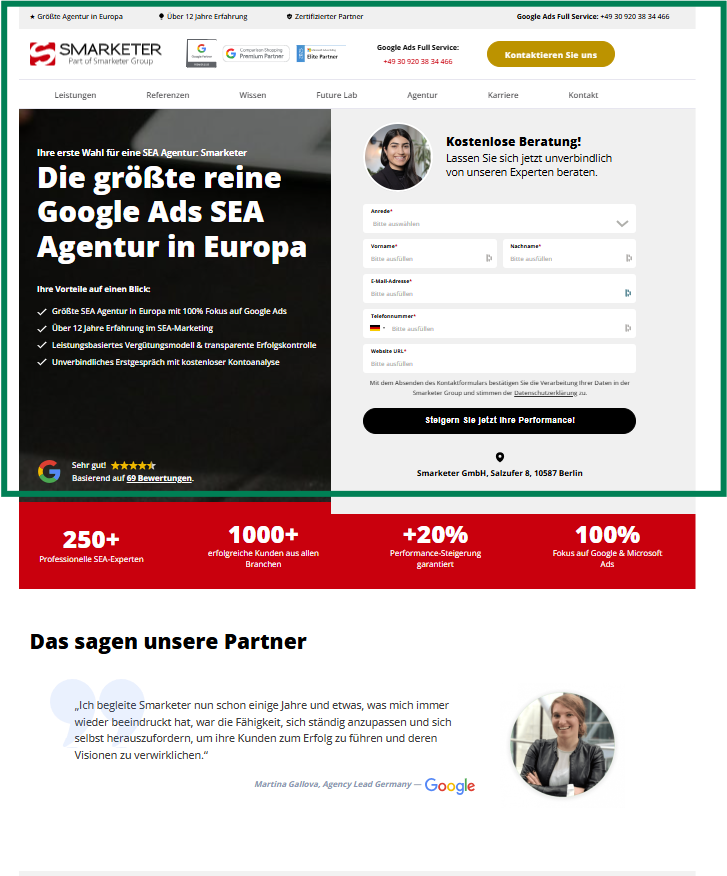 Screenshot mit Above the Fold Bereich