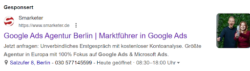 Google Ads Bilderweiterung Beispiel