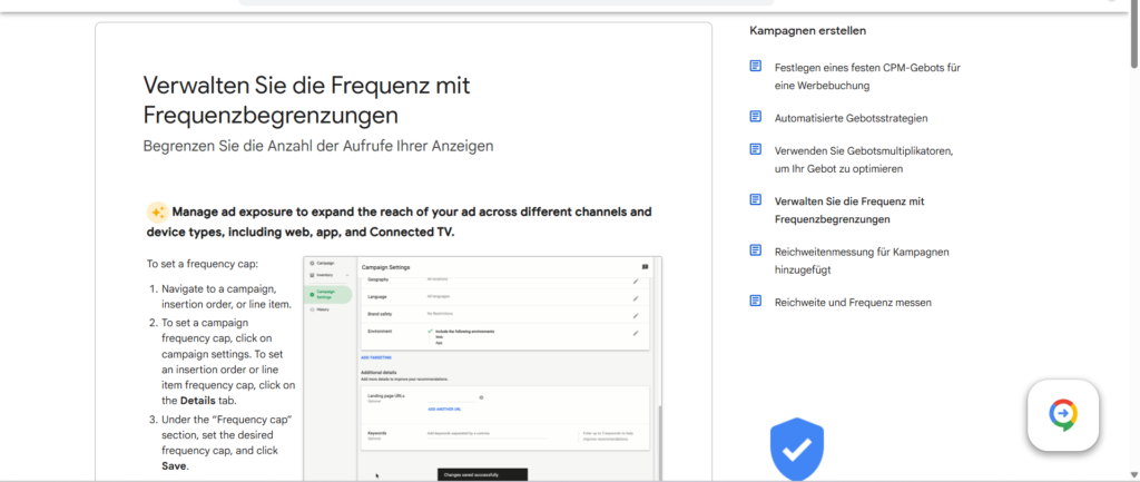 Screenshot der Einstellungen für das Frequency Capping in Google Ads