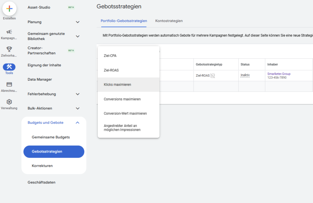 Im Ads Konto Google Ads Gebotsstrategie ändern