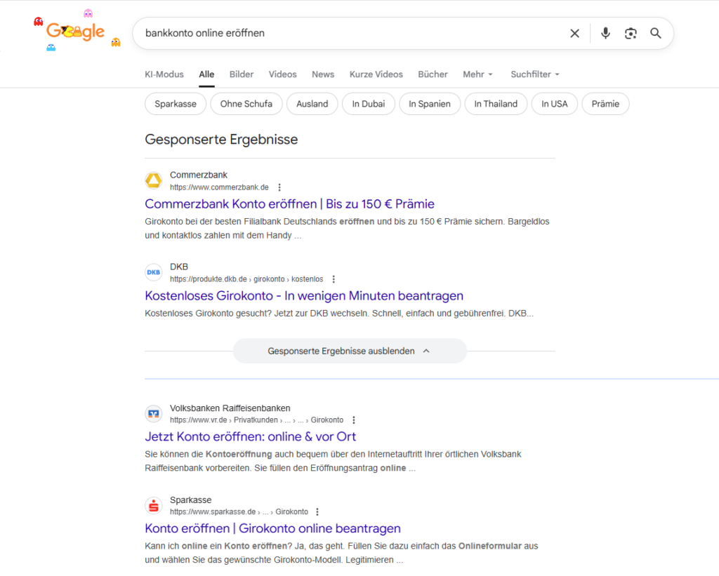 Unterschied zwischen SEO und SEA auf einer Google Ergebnisseite