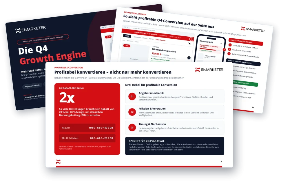 Einblick in das CRO-Whitepaper: Rabatt-Rechnung, Cover und Shop-Beispiel mit neun Maßnahmen