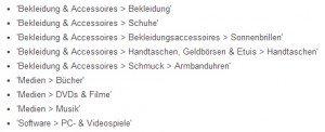Aufzählung von ein paar Beispielen für Google's Taxonomie