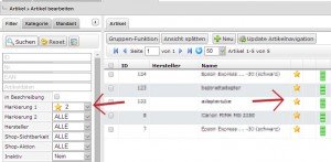 Screenshot Ergebnis für Artikel gefiltert nach Markierung