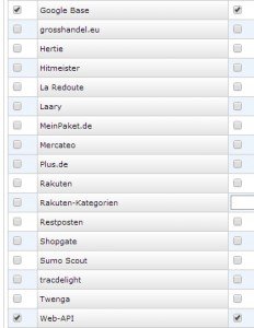 Screenshot: Optionen „Google Base“ und „Web-API“ via Stapelverarbeitung aktivieren