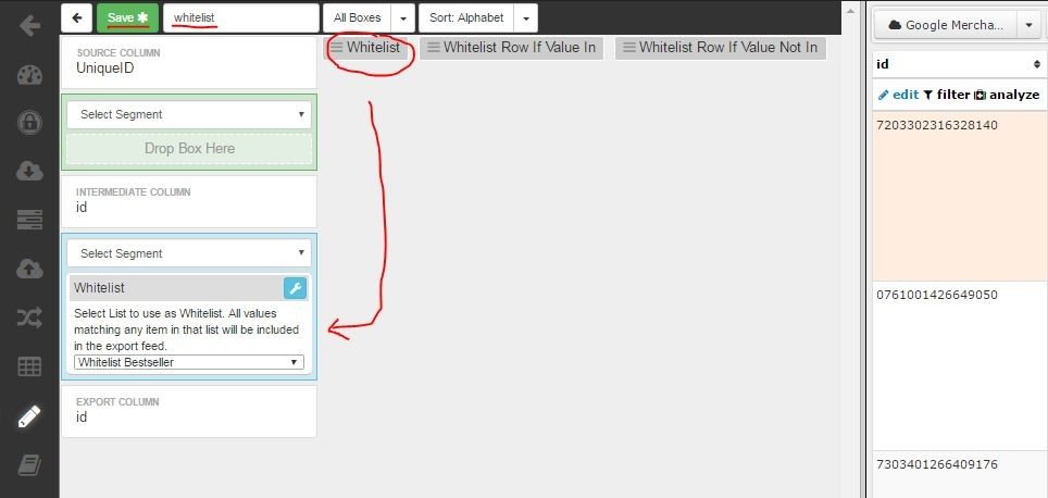 Abb. 4: Box „Whitelist“ der Spalte „ID“ hinzufügen