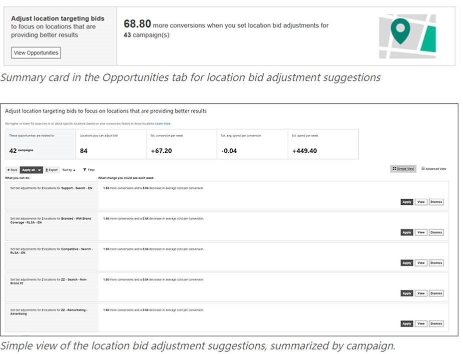 Abb. 7: Ansicht des Opportunities Tabs im Bingads Interface, Bildquelle: Bingads Interface