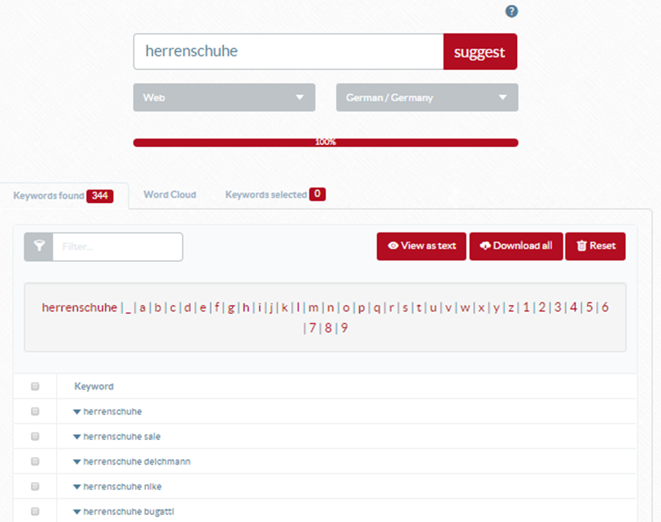 Screenshot vom Keywordtool Ubersuggest