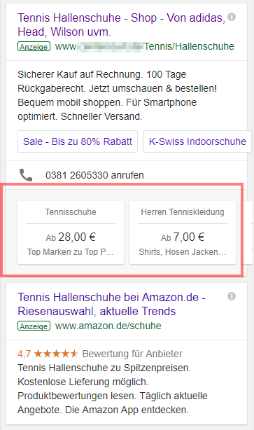 Abb. 2: Preiserweiterung in der Google Mobile Suche