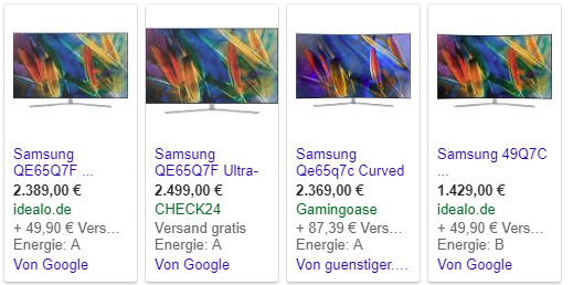 Abb. 1: Preisvergleiche bei Google Shopping, Bildquelle: internetkapitaene.de
