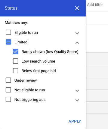 Abb. 3: „Rarely shown (low quality score)“ Keywords