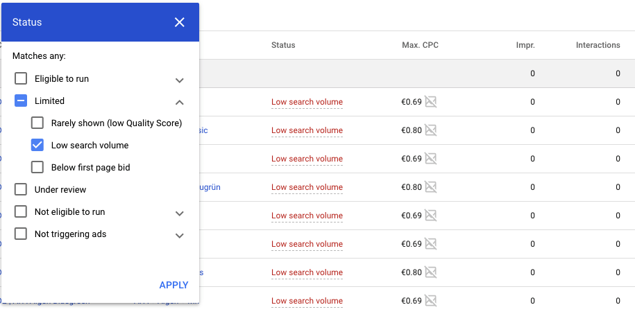 Abb. 1: „Low search volume“ Keywords