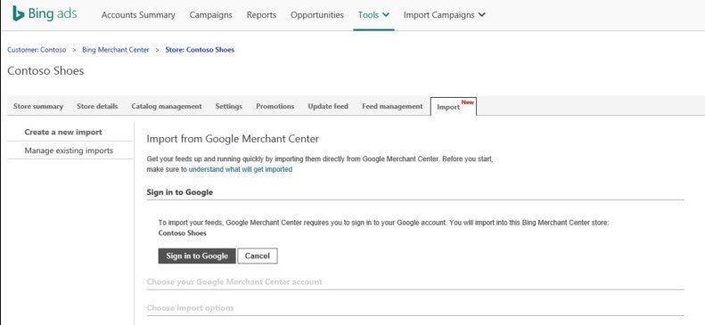 Abb. 5: Import Tab für Import vom Google Merchant Center, Quelle: searchengineland.com