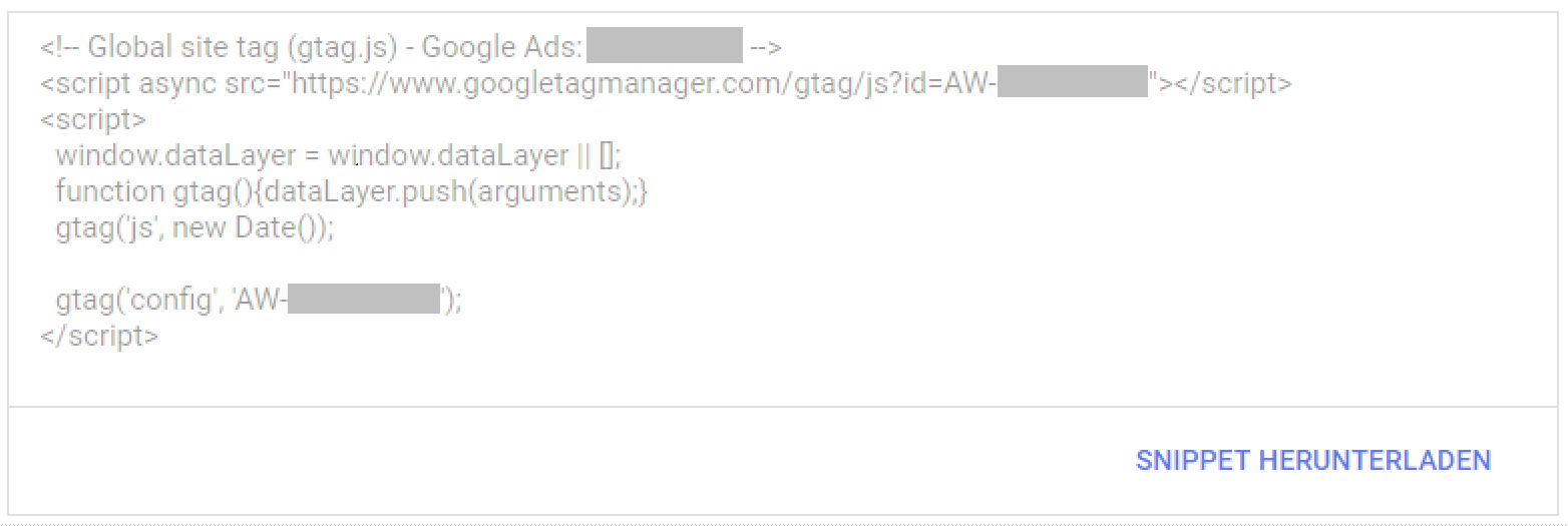 Abb. 1: Allgemeiner Website-Tag für Google Ads, Quelle: Google Ads Konto
