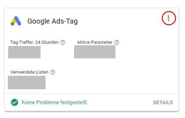 Abb. 3: Google Ads-Tag-Fliese, Quelle: Google Ads Konto