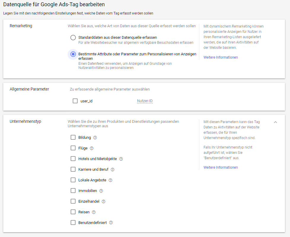 Abb. 4: Remarketing-Einstellungen, Quelle: Google Ads Konto